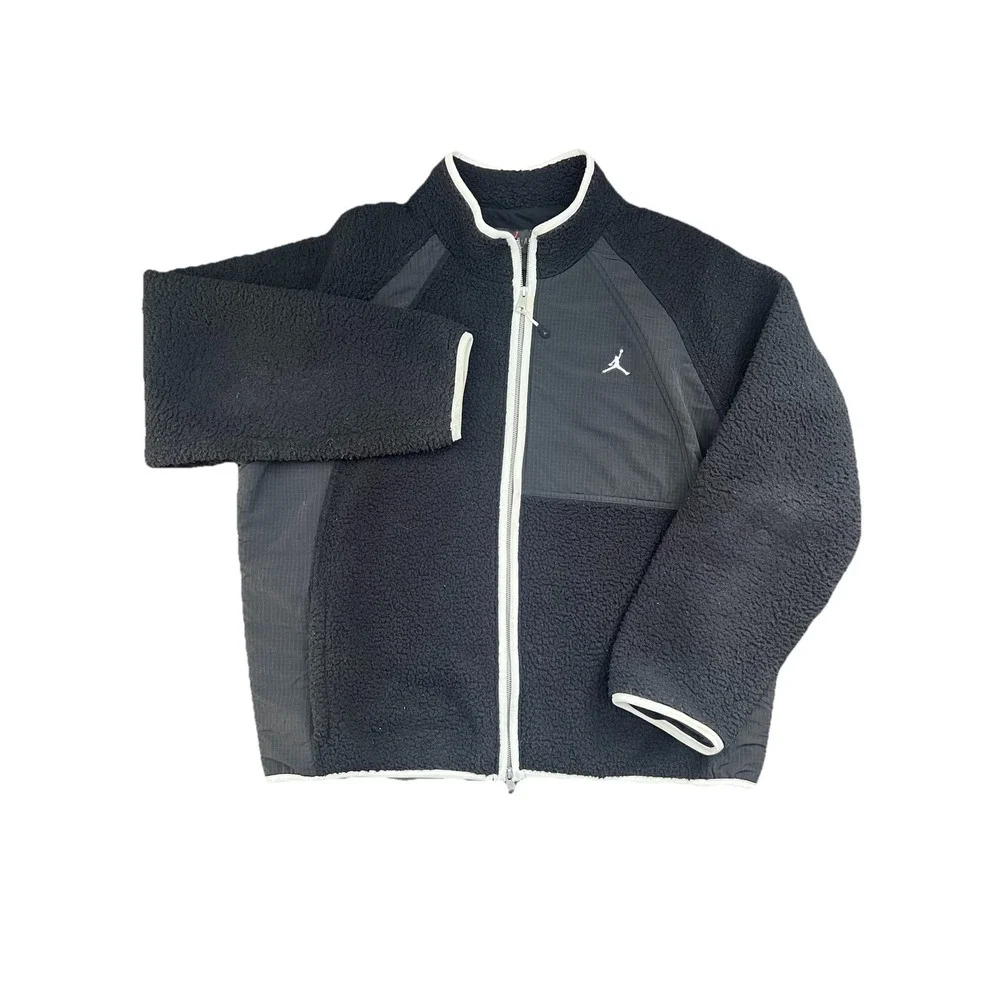 Air Jordan Essentials Men's Full Zip Winter Black Sherpa Fleece Jacket Sz XL Y2K